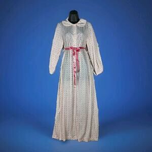 Jeri Morton Lingerie Nightgown Women Medium Pink Floral Long Sleeve Vintage 60s